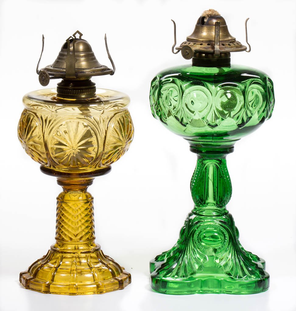 ASSORTED PATTERN KEROSENE STAND LAMPS, LOT OF TWO (1 of 1)