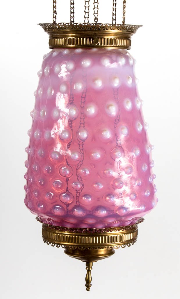VICTORIAN HOBNAIL OPALESCENT GLASS HALL LAMP (1 of 2)