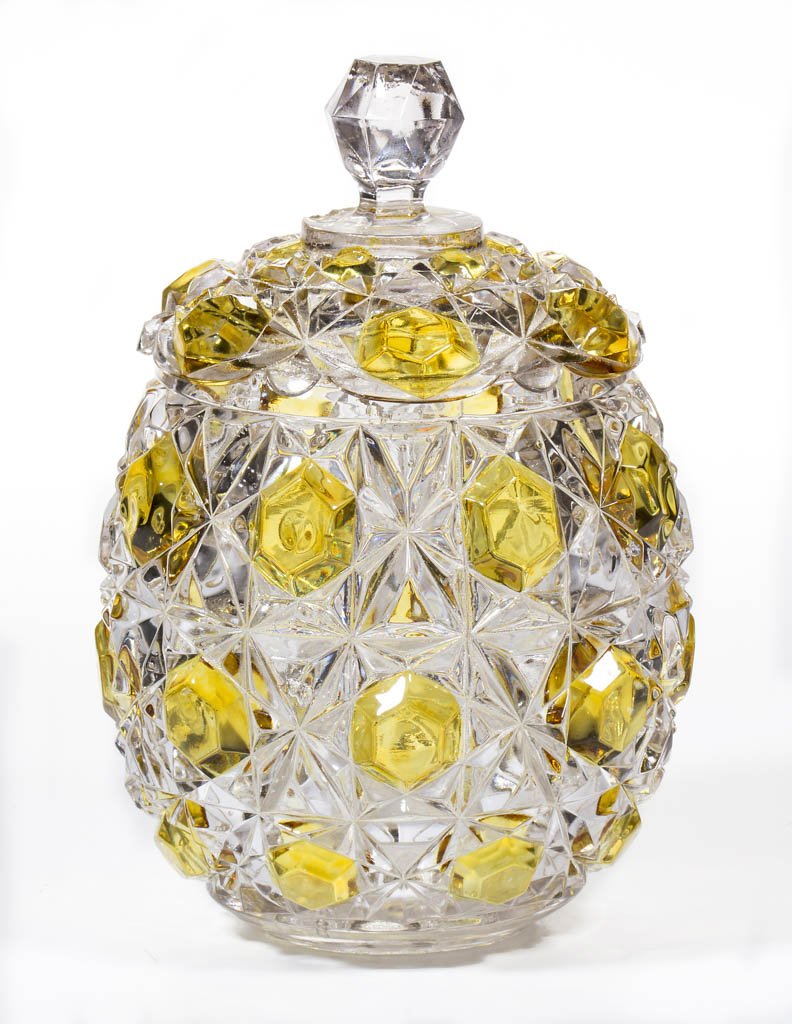 BIG BUTTON - AMBER-STAINED CRACKER JAR (1 of 1)