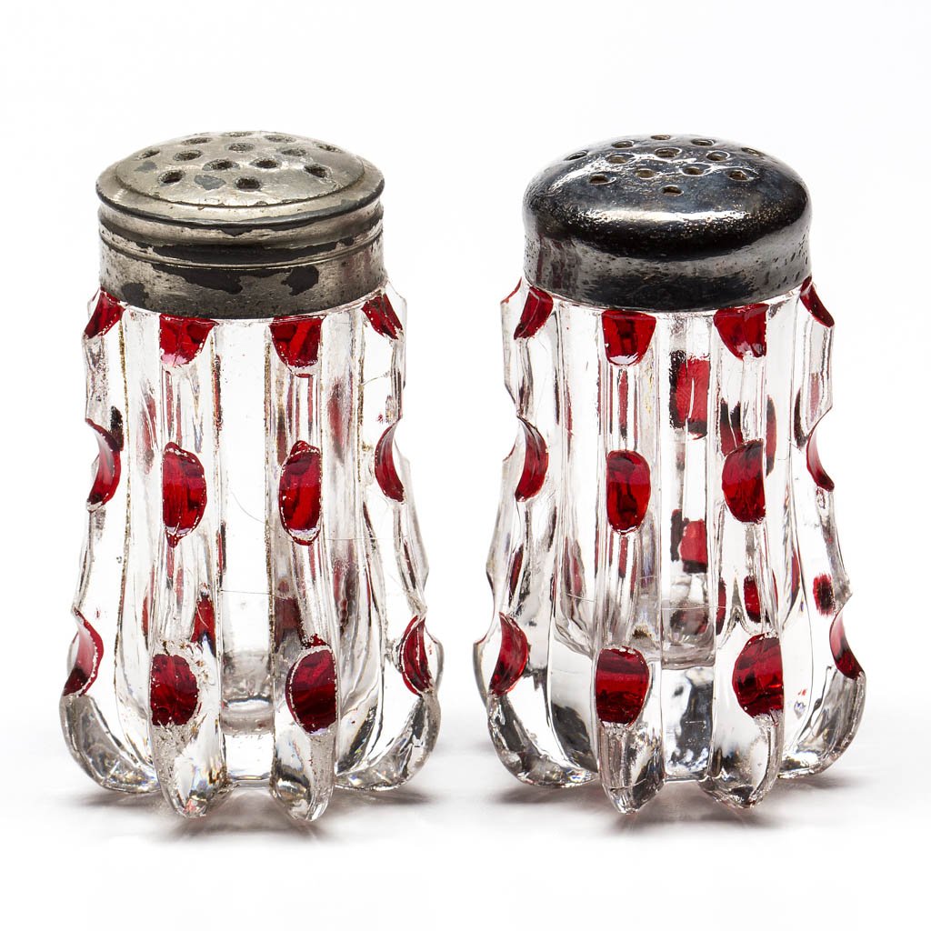 BROKEN COLUMN - RUBY-STAINED SALT AND PEPPER SHAKERS (1 of 1)