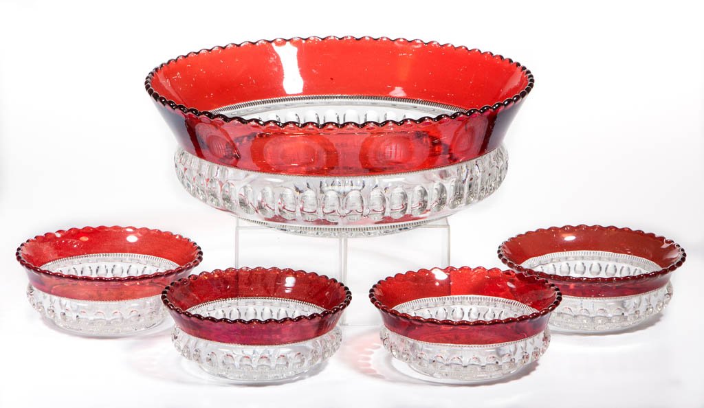 HEISEY NO. 1220 / PUNTY BAND - RUBY-STAINED FIVE-PIECE (1 of 1)