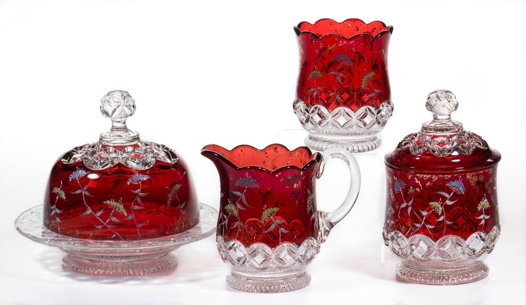 HERO / RUBY ROSETTE - RUBY-STAINED FOUR-PIECE TABLE SET (1 of 1)