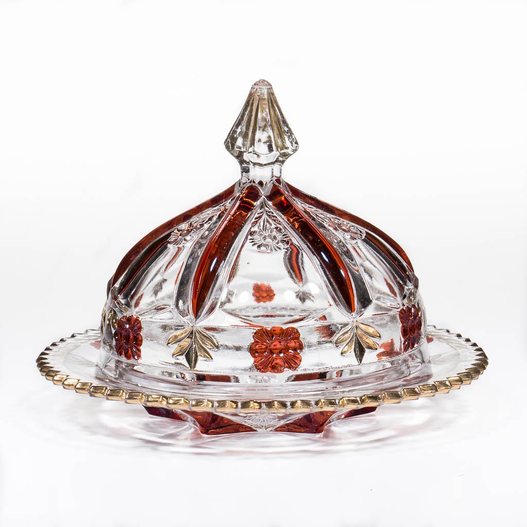MADEIRA - RUBY-STAINED COVERED BUTTER DISH (1 of 1)