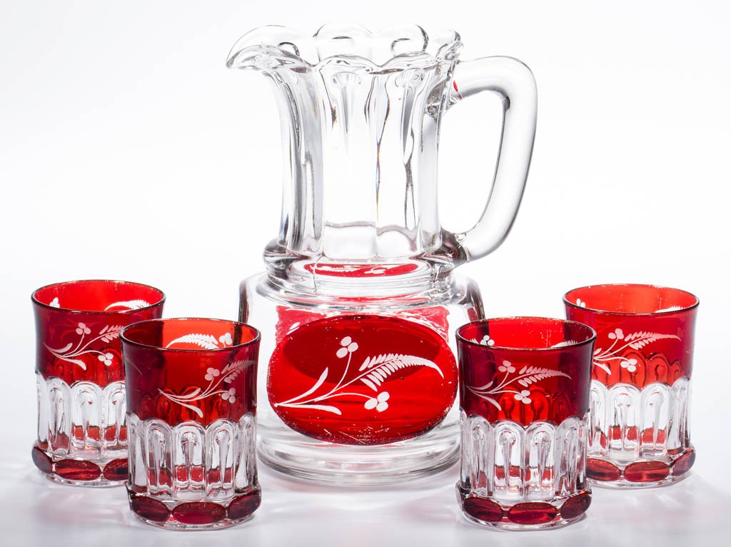 NAIL - RUBY-STAINED FIVE-PIECE WATER SET (1 of 1)