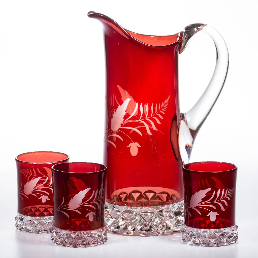 PAVONIA - RUBY-STAINED FOUR-PIECE WATER SET (1 of 1)