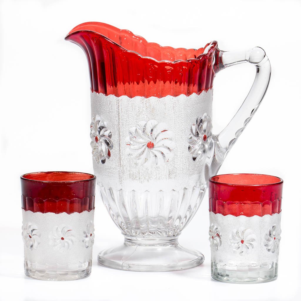 ROMAN ROSETTE - RUBY-STAINED THREE-PIECE WATER SET (1 of 1)