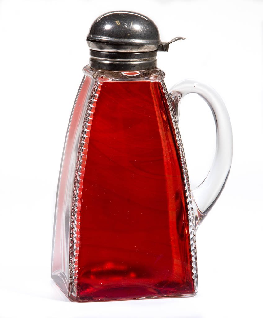 ZIPPERED CORNER - RUBY-STAINED SYRUP PITCHER (1 of 1)