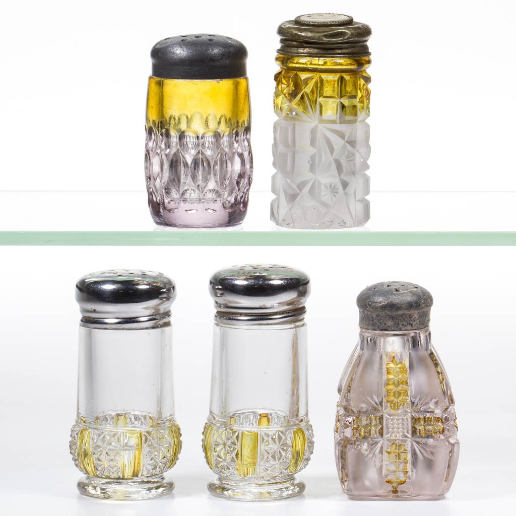 ASSORTED EAPG - AMBER-STAINED SALT AND PEPPER SHAKERS, (1 of 1)