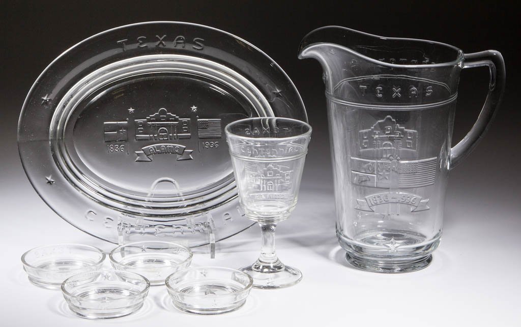 TEXAS CENTENNIAL EMBOSSED TABLE ARTICLES, LOT OF SEVEN (1 of 1)