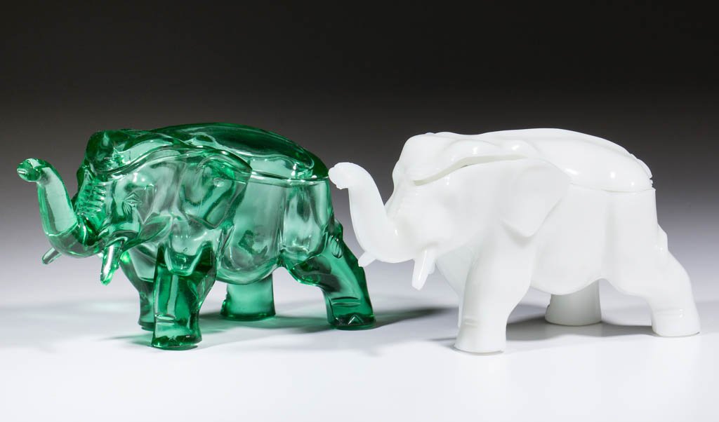 FIGURAL ELEPHANT NOVELTY COVERED JARS, LOT OF TWO (1 of 1)