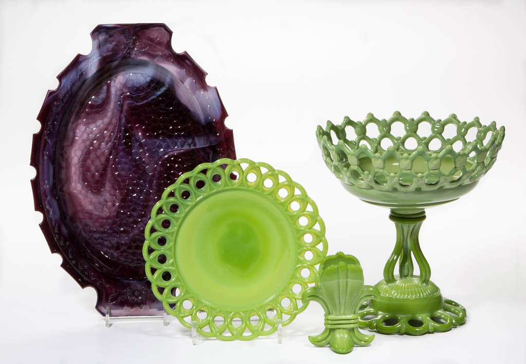 ASSORTED OPAQUE GLASS TABLE ARTICLES, LOT OF FOUR (1 of 1)