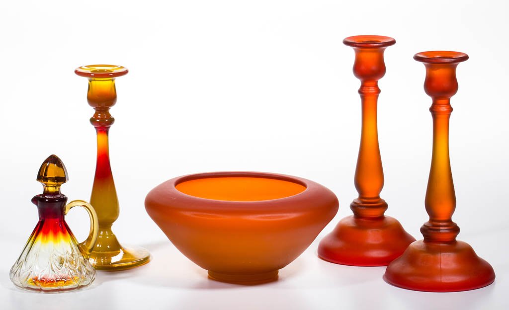 ASSORTED AMBERINA GLASS ARTICLES, LOT OF FIVE (1 of 1)