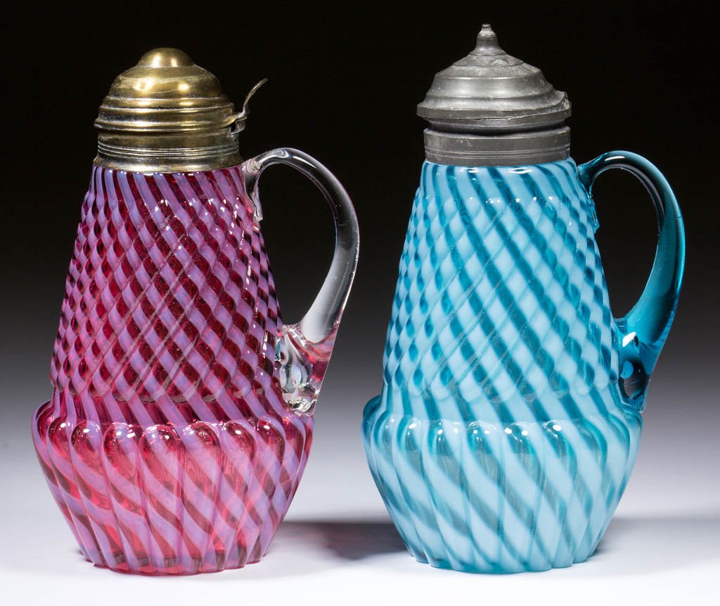 CHRYSANTHEMUM BASE SWIRL SYRUP PITCHERS, LOT OF TWO (1 of 1)