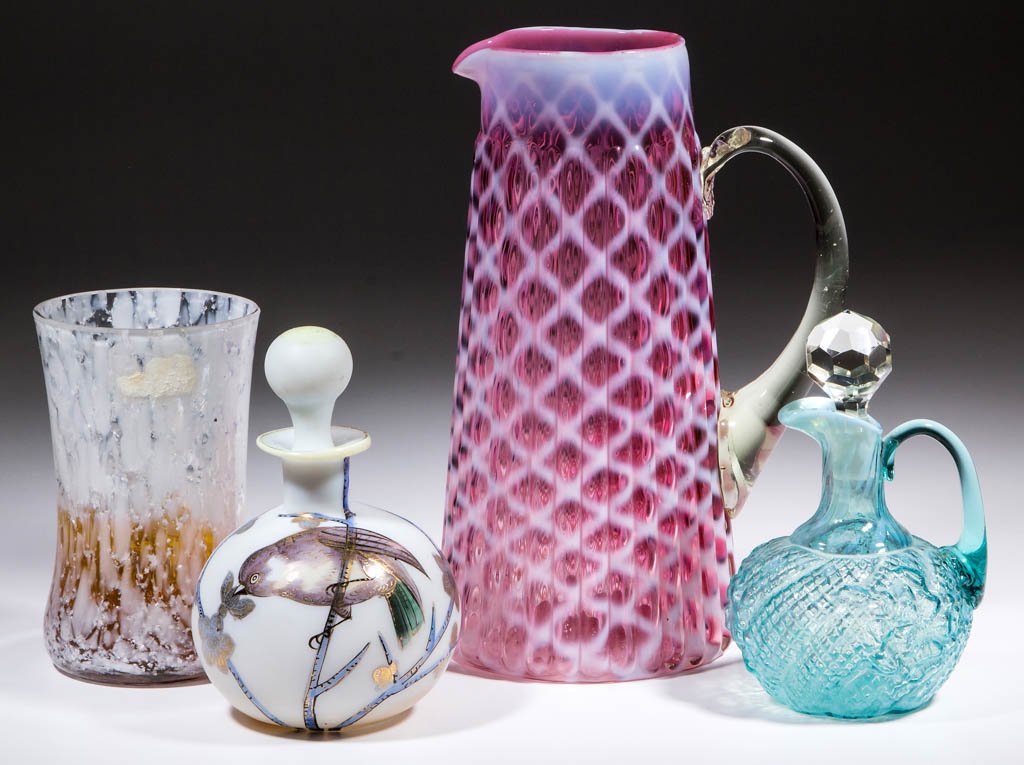 ASSORTED BLOWN OPALESCENT ARTICLES, LOT OF FOUR (1 of 1)