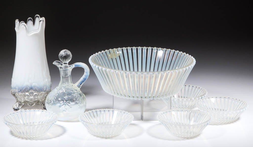 ASSORTED PRESSED OPALESCENT TABLE ARTICLES, LOT OF (1 of 1)