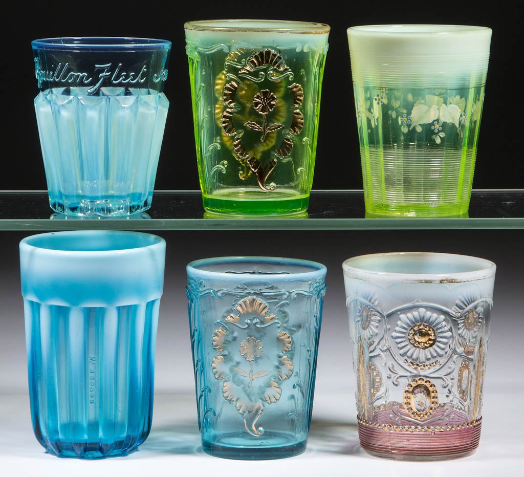 ASSORTED PRESSED OPALESCENT TUMBLERS, LOT OF SIX (1 of 1)