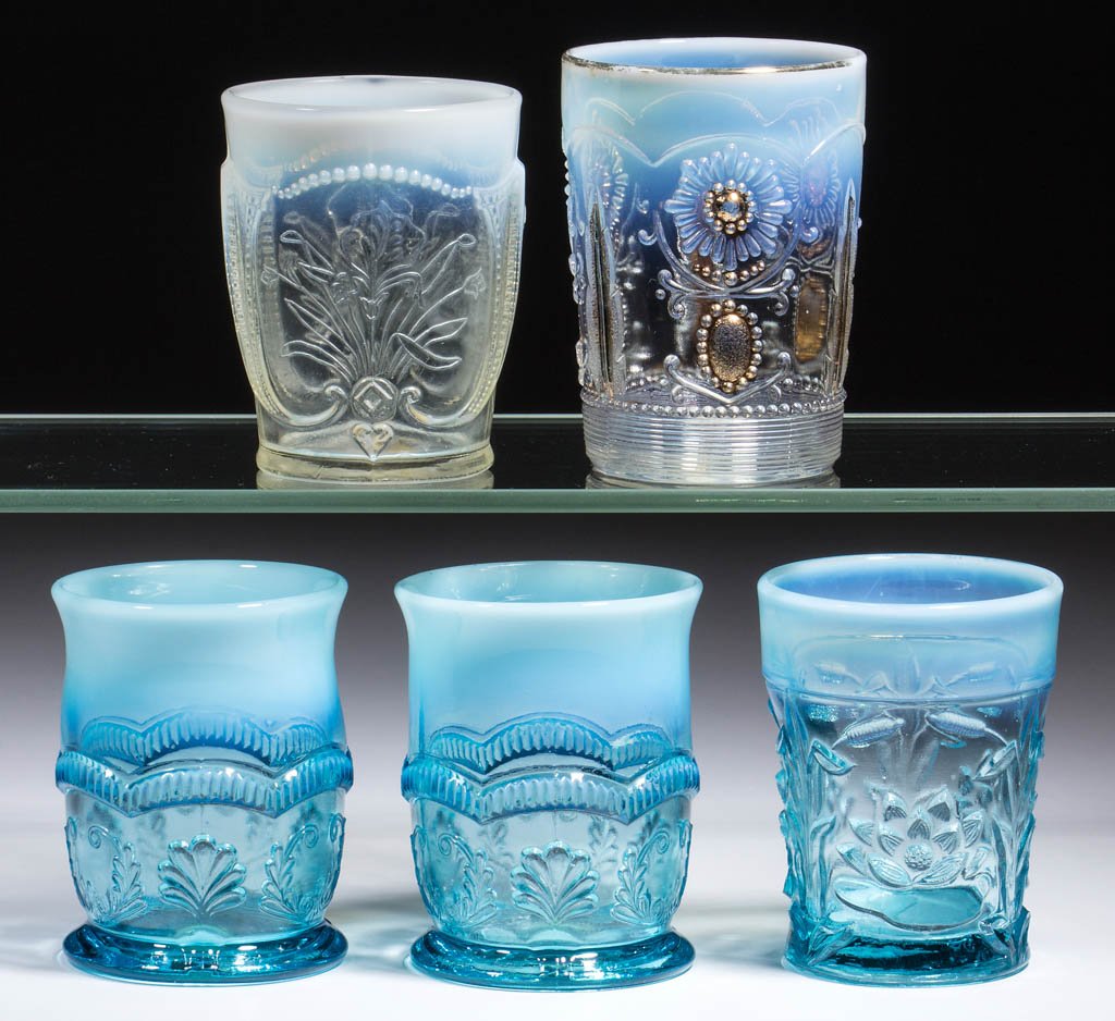 ASSORTED PRESSED OPALESCENT TUMBLERS, LOT OF FIVE (1 of 1)