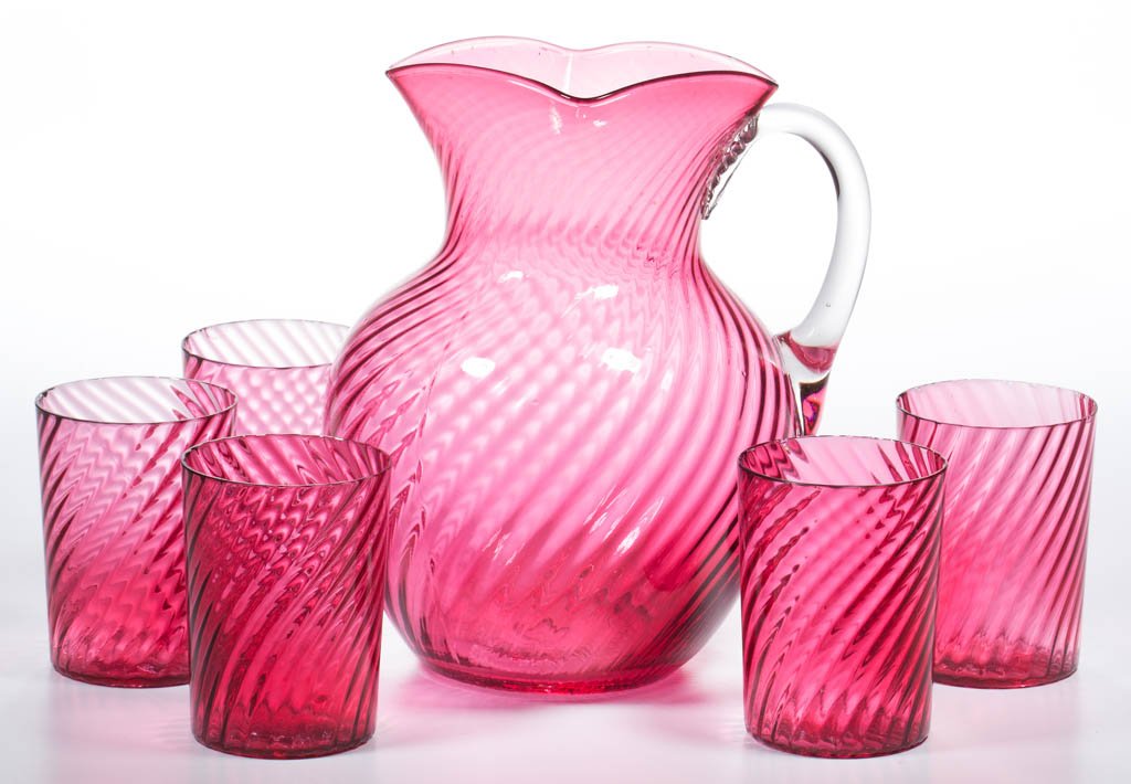 VICTORIAN BLOWN SWIRL-OPTIC SIX-PIECE WATER SET (1 of 1)