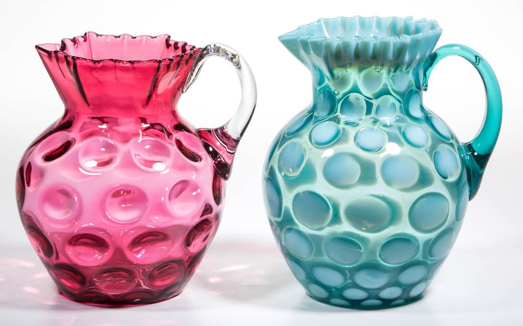 ASSORTED BLOWN GLASS WATER PITCHERS, LOT OF TWO (1 of 1)