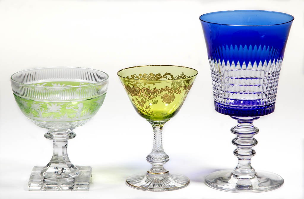 ASSORTED DECORATED GLASS DRINKING VESSELS, LOT OF THREE (1 of 1)