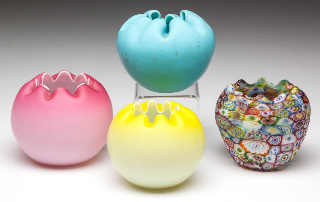 ASSORTED VICTORIAN GLASS ROSE BOWLS, LOT OF FOUR (1 of 1)