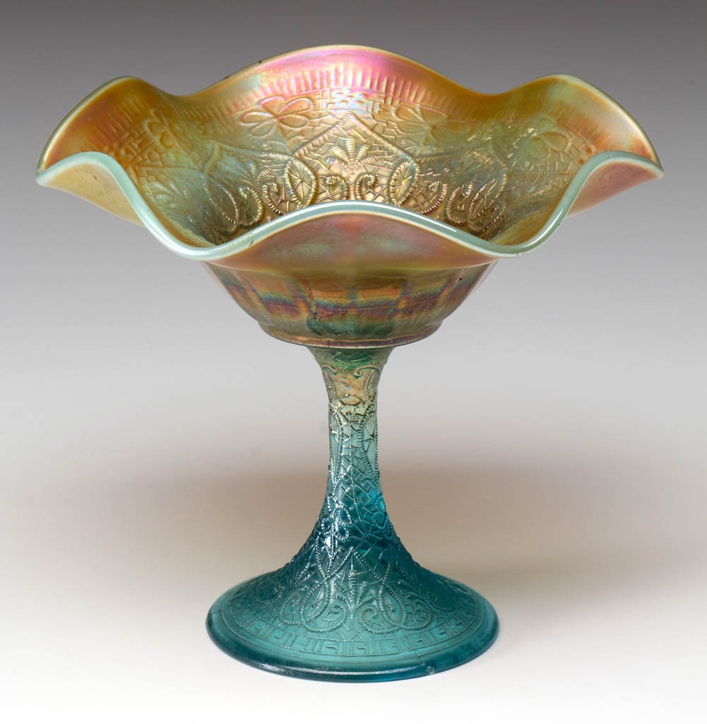 NORTHWOOD HEARTS AND FLOWERS CARNIVAL GLASS COMPOTE (1 of 1)