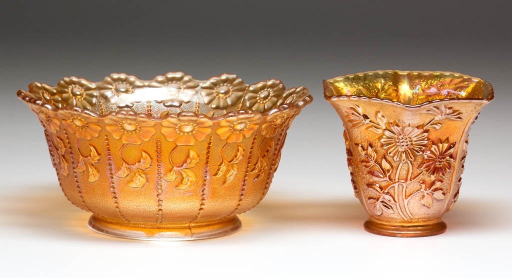 ASSORTED CARNIVAL GLASS GAS SHADES, LOT OF TWO (1 of 1)