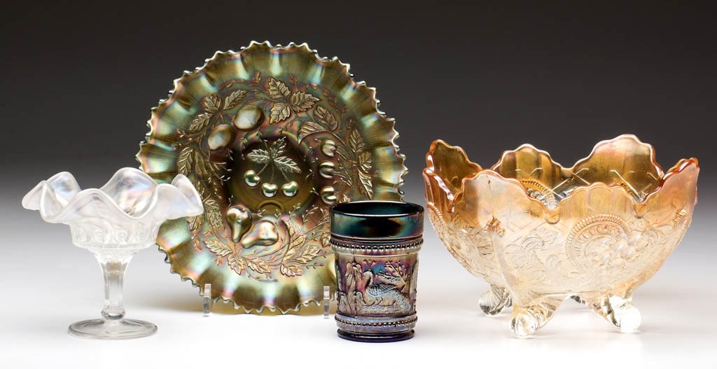 ASSORTED CARNIVAL GLASS ARTICLES, LOT OF FOUR (1 of 1)