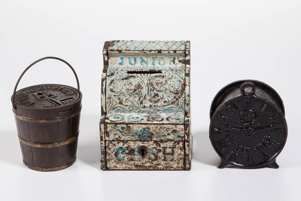 ASSORTED CAST-IRON PENNY BANKS, LOT OF THREE (1 of 1)