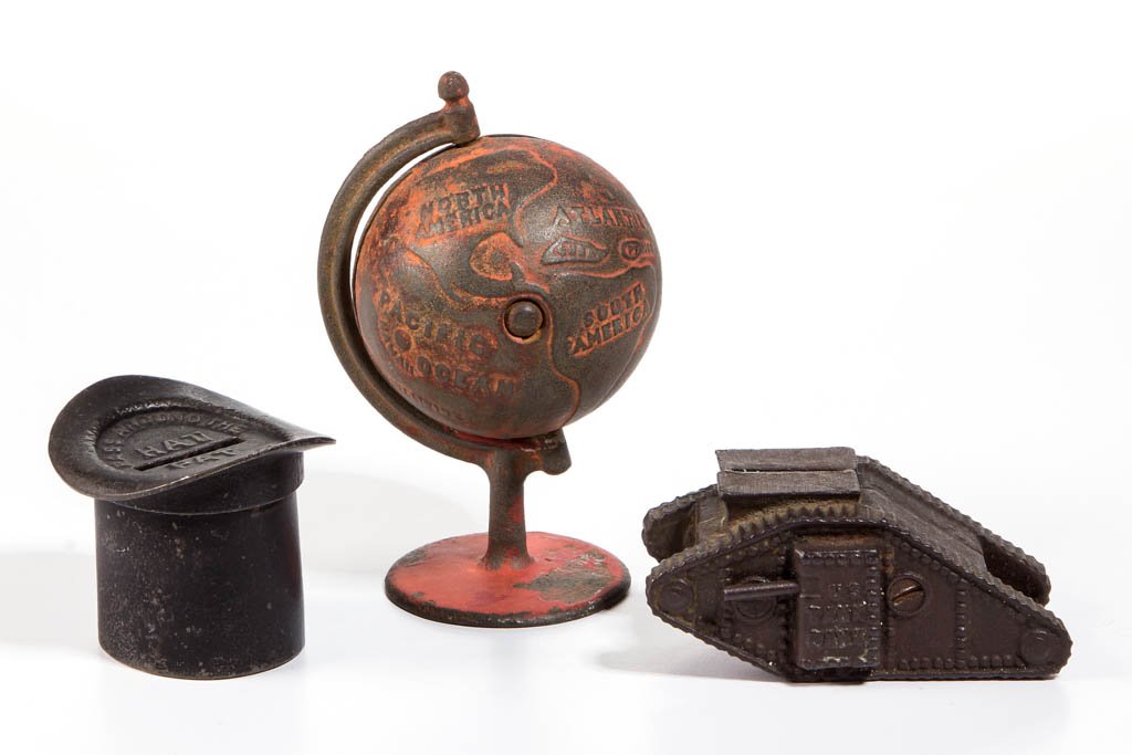 ASSORTED FIGURAL CAST-IRON PENNY BANKS, LOT OF THREE (1 of 1)