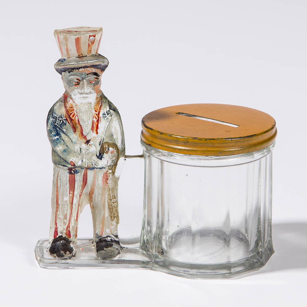 UNCLE SAM BY BARREL FIGURAL GLASS CANDY CONTAINER / (1 of 1)