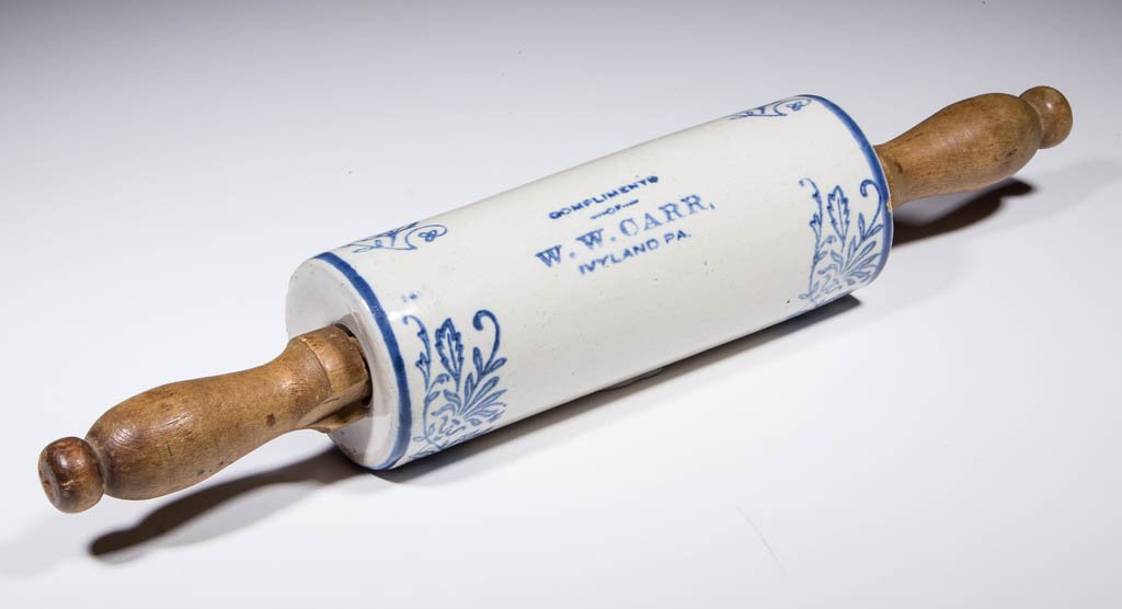 BLUE AND WHITE SALT-GLAZED CERAMIC ADVERTISING ROLLING (1 of 1)