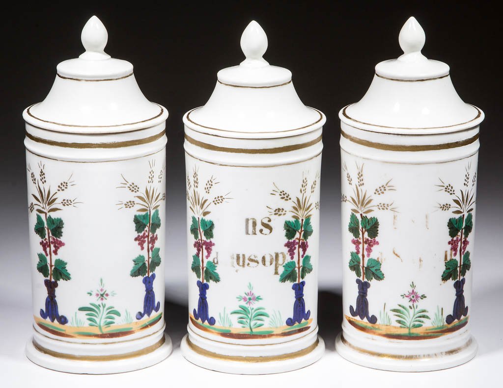 FRENCH PORCELAIN APOTHECARY SHOP JARS, SET OF THREE (1 of 1)