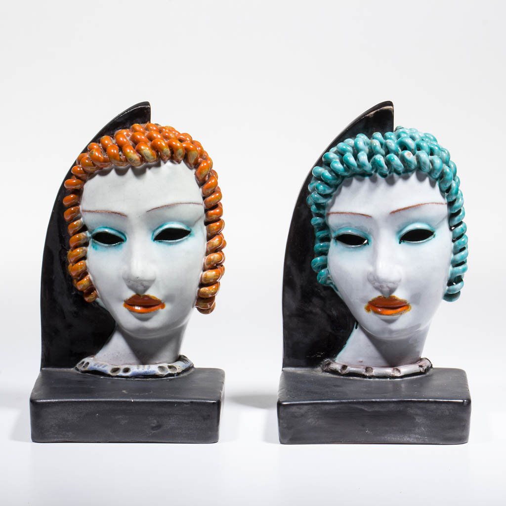 ITALIAN ART DECO CERAMIC PAIR OF BOOKENDS (1 of 4)