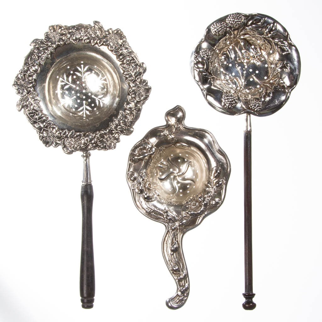 STERLING SILVER TEA STRAINERS, LOT OF THREE (1 of 1)