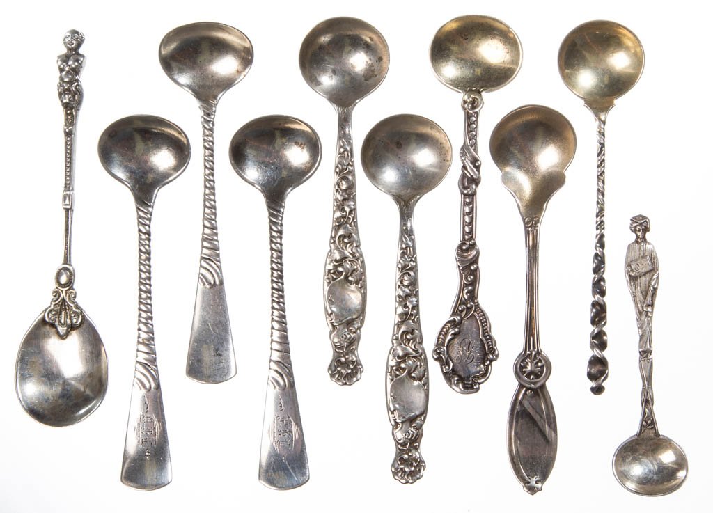 AMERICAN STERLING SILVER SALT SPOONS, LOT OF NINE (1 of 1)