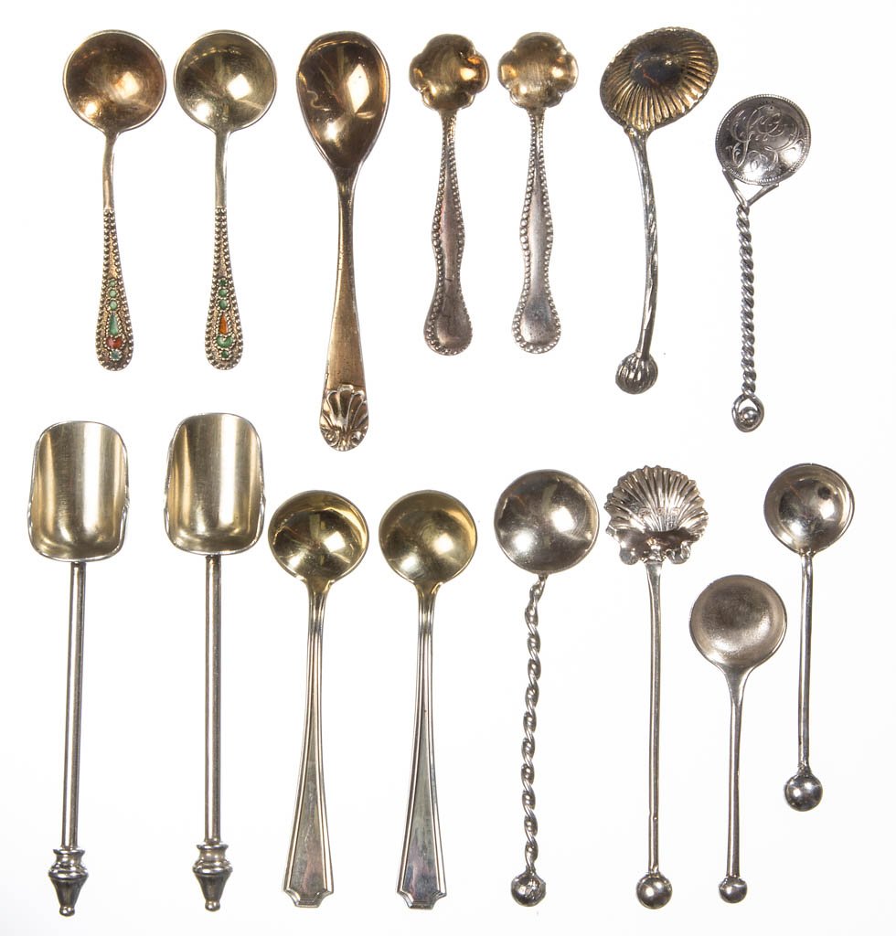 STERLING SILVER SALT SPOONS, LOT OF NINE (1 of 1)