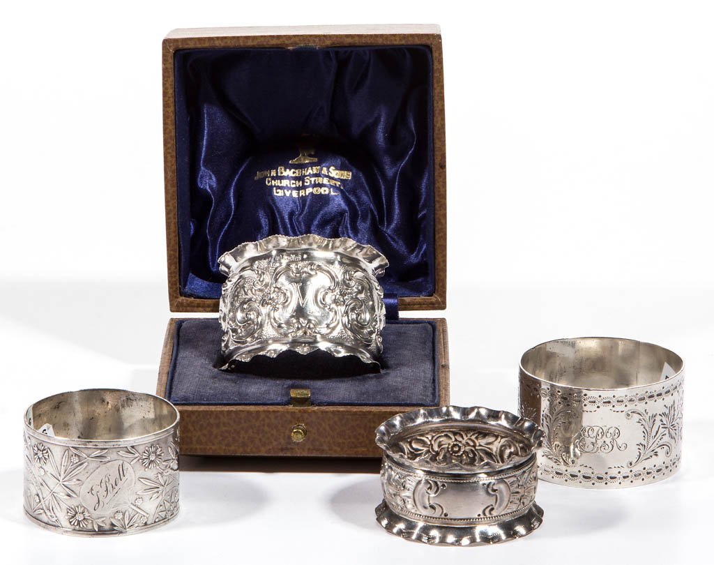 ENGLISH STERLING SILVER NAPKIN RINGS, LOT OF FOUR (1 of 1)