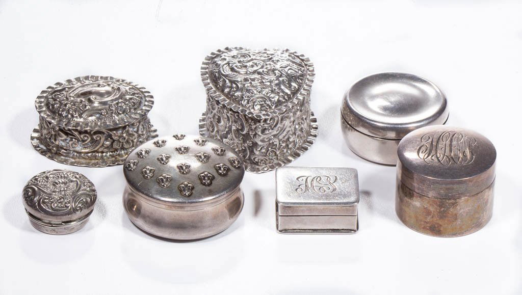 STERLING SILVER PILL BOXES, LOT OF SEVEN (1 of 1)