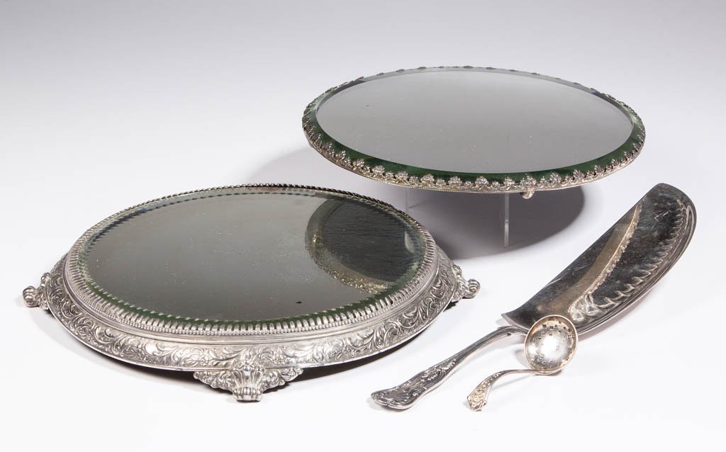 VICTORIAN SILVER-PLATED MIRROR PLATEAUS, LOT OF TWO (1 of 1)