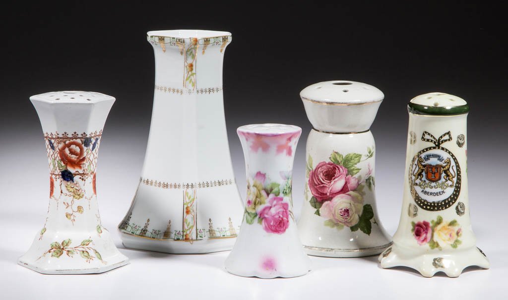 CONTINENTAL CERAMIC HATPIN HOLDERS, LOT OF FIVE (1 of 1)