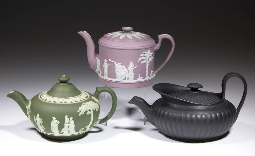 ENGLISH WEDGWOOD JASPERWARE TEAPOTS, LOT OF THREE (1 of 1)