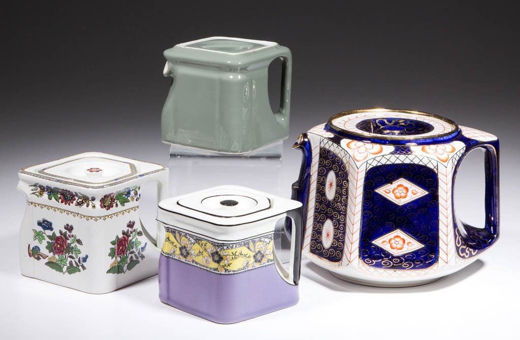 ASSORTED CUBE-SHAPED AND MOLDED CERAMIC TEAPOTS, LOT OF (1 of 1)