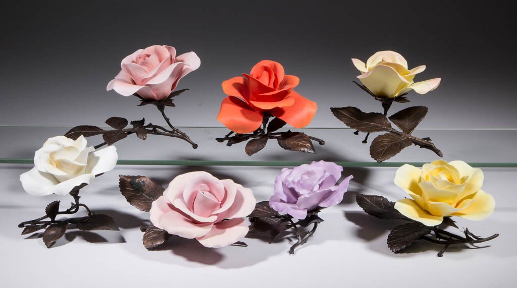 ENGLISH CERAMIC ROSES, LOT OF SEVEN (1 of 1)