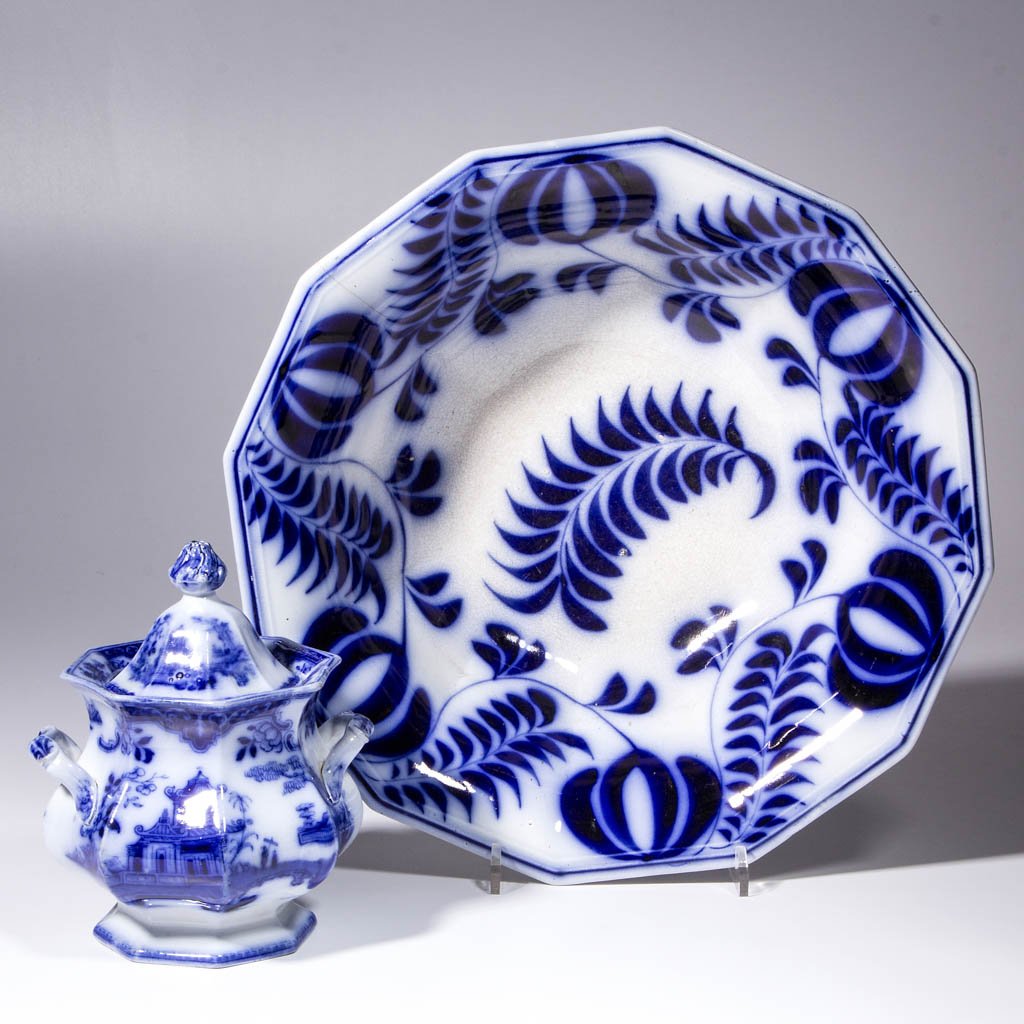 ENGLISH FLOW BLUE CERAMIC ARTICLES, LOT OF TWO (1 of 1)