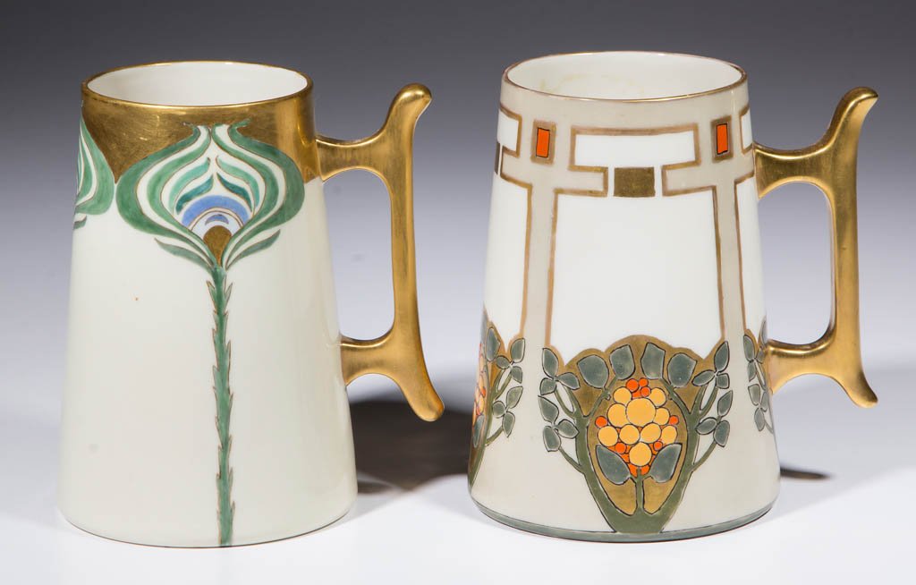 AMERICAN BELLEEK ART DECO CERAMIC TANKARDS, LOT OF TWO (1 of 1)