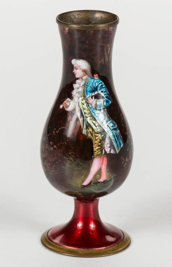 FRENCH LIMOGES ENAMEL CABINET VASE (1 of 2)