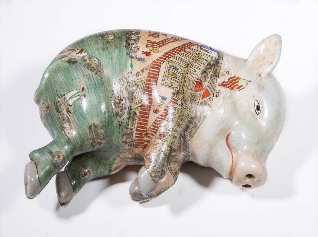 CHINESE PORCELAIN CERAMIC LUCKY SLEEPING PIG (1 of 1)