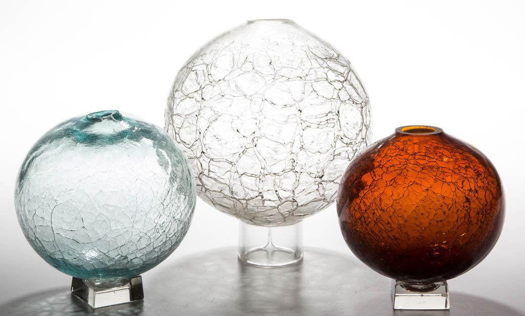 ASSORTED CRACKLE GLASS WITCH BALLS, LOT OF THREE (1 of 1)