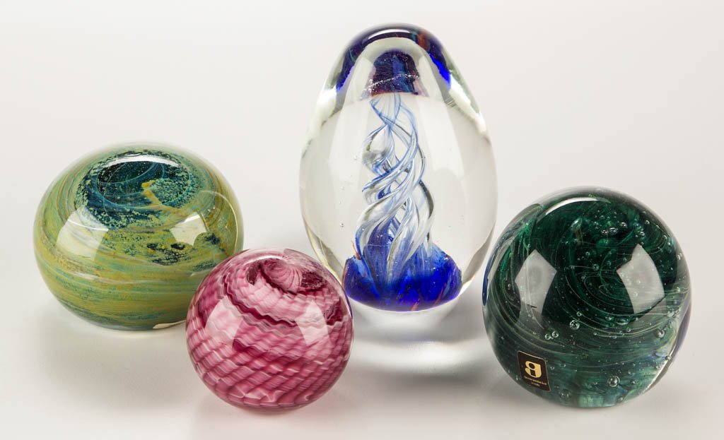 ASSORTED STUDIO ART GLASS PAPERWEIGHTS, LOT OF FOUR (1 of 1)